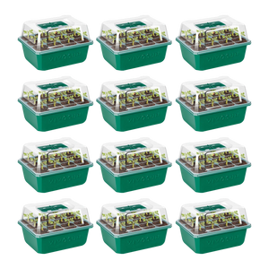 12-Pack Seed Starter Trays with Domes | 144-Cell Seedling Kit with Adjustable Humidity Vents, Drainage Holes & Base Trays