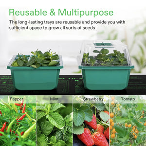 12-Pack Seed Starter Trays with Domes | 144-Cell Seedling Kit with Adjustable Humidity Vents, Drainage Holes & Base Trays