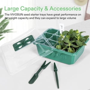 12-Pack Seed Starter Trays with Domes | 144-Cell Seedling Kit with Adjustable Humidity Vents, Drainage Holes & Base Trays
