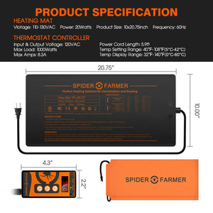 48 X 20cm Seedling Heat Mat With Temperature Control | Spider Farmer
