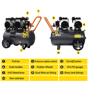 Air Compressor | 50L | 3.0HP Oil-Free Quiet Electric Portable Inflator | 200L/min