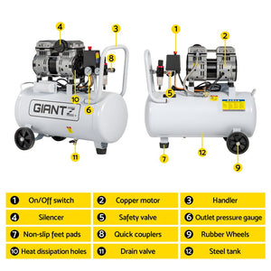 Quiet Air Compressor | 30L | 0.75HP Oil-Free | 40L/min Tyre Inflator