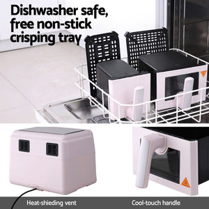 Devanti Air Fryer 9L Dual Zone Fryers 2600W Pink