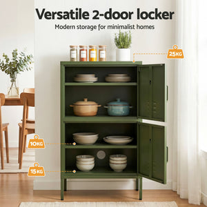 Metal Buffet Sideboard Cabinets | 2 Pack | 2 Door Storage Cupboards | Green