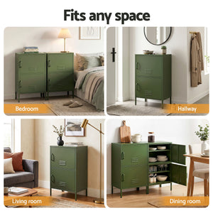 Metal Buffet Sideboard Cabinets | 2 Pack | 2 Door Storage Cupboards | Green