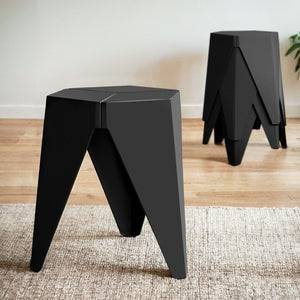 4PC Puzzle Stool | Plastic Bar Stools | Stackable | Black