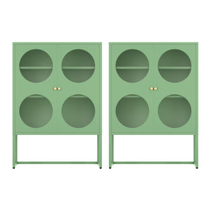 Artiss 2x Buffet Sideboard Cabinet ELLA Cupboard Storage Glass Doors Metal Green
