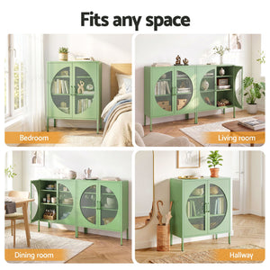 Buffet Sideboard Cabinets | 2 Pack | Metal Mesh Cupboards | Green