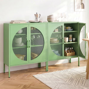 Buffet Sideboard Cabinets | 2 Pack | Metal Mesh Cupboards | Green