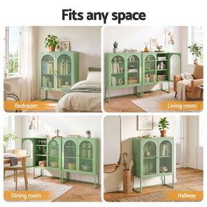 Buffet Sideboard Cabinets | 2 Pack | Mesh Door Metal Storage | Green