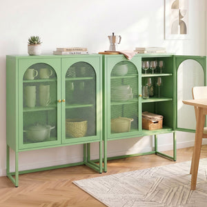 Buffet Sideboard Cabinets | 2 Pack | Mesh Door Metal Storage | Green