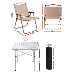 3pc Camping Table & Chair Set | Folding Aluminium | Portable Picnic Outdoor