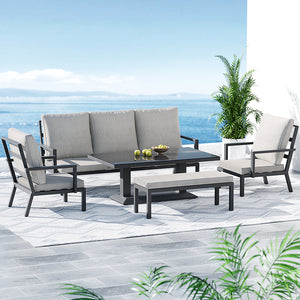 5-Piece Outdoor Furniture Setting | Table Chair Set | Aluminium Sofa | 7-Seater