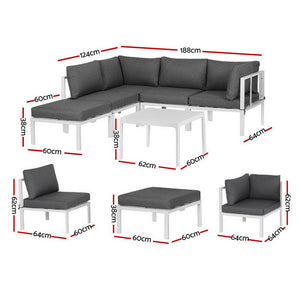 Gardeon Outdoor Sofa Set | 6PCS | Aluminium Frame | Patio Table + Chairs