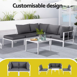 Gardeon Outdoor Sofa Set | 6PCS | Aluminium Frame | Patio Table + Chairs