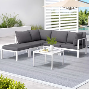 Gardeon Outdoor Sofa Set | 6PCS | Aluminium Frame | Patio Table + Chairs