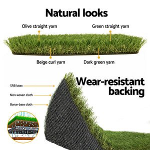 Primeturf Artificial Grass | 45mm | 1mx10m | Synthetic Fake Lawn Turf | Plastic Plant | 4-coloured