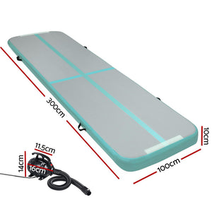 Everfit GoFun 3X1M Inflatable Air Track Mat | with Pump | Tumbling Gymnastics | Green