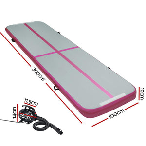 Everfit GoFun 3X1M Inflatable Air Track Mat | with Pump | Tumbling Gymnastics | Pink