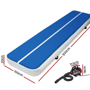 Everfit 5X1M Inflatable Air Track Mat | 20CM Thick | with Pump | Tumbling Gymnastics | Blue