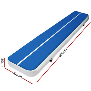 6m x 1m Inflatable Air Track Mat | 20cm Thick | Gymnastic Tumbling | Blue and White