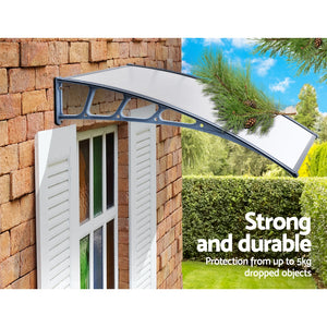 Window Door Awning Canopy | 1.5mx2m | Transparent Sheet | Grey Plastic Frame