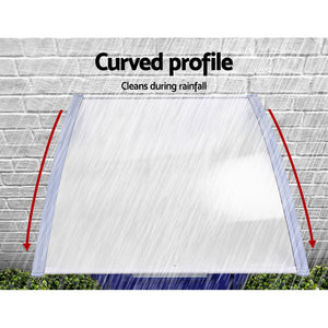 Window Door Awning Canopy | 1.5mx2m | Transparent Sheet | Grey Plastic Frame