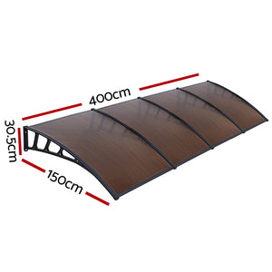 Window Door Awning Canopy | 1.5mx4m | Brown Sheet | Black Plastic Frame