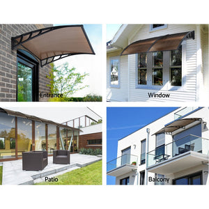 Window Door Awning Canopy | 1.5mx4m | Brown Sheet | Black Plastic Frame