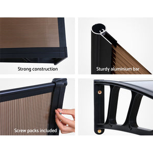 Window Door Awning Canopy | 1.5mx4m | Brown Sheet | Black Plastic Frame