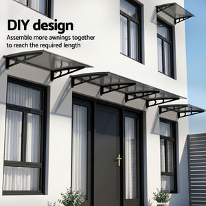 Instahut Window Door Awning Canopy 1m x 3m Grey Solid Sheet Metal Frame