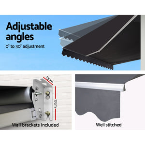 Retractable Folding Arm Awning | Manual Sunshade | 2.5Mx2M | Grey