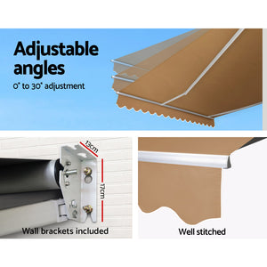 Instahut | Retractable Folding Arm Awning | Manual Sunshade | 4Mx2.5M | Beige