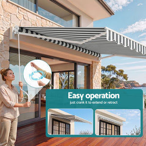 Manual Retractable Awning | 4.5 x 3m Folding Arm Sunshade | Grey & White