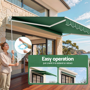 Manual Retractable Awning | 5 x 3m Folding Arm Sunshade | Dark Green