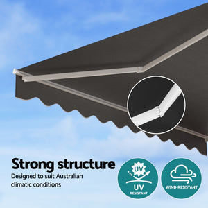 Motorised Retractable Awning | 3.0m x 2.0m | Folding Arm Sunshade | Grey