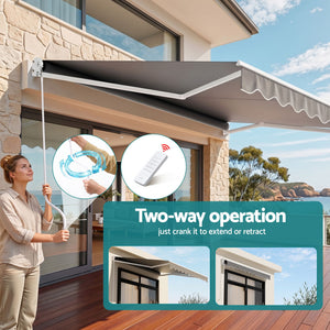 Motorised Retractable Awning | 3.5 x 3m Folding Arm Sunshade | Grey