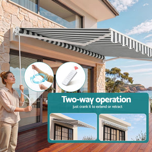 Motorised Retractable Awning | 4.5 x 3m Folding Arm Sunshade | Grey & White