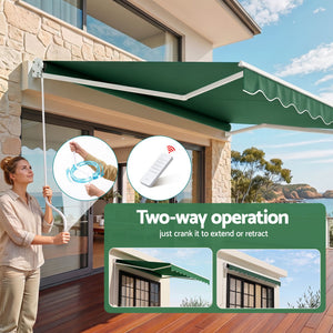 Motorised Retractable Awning | 5 x 3m Folding Arm Sunshade | Dark Green