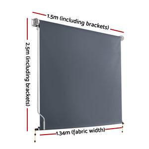 Outdoor Blinds | Blackout Roll Down Awning | Window Shade | 1.5x2.5M | Grey