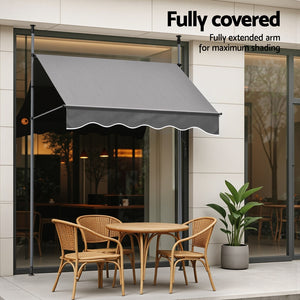 Fixed Pivot Arm Awning | 2.0 x 1.8m | Outdoor Door Canopy | Grey