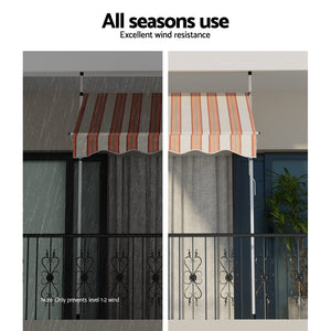 Window Fixed Pivot Arm Awning | Outdoor Door Canopy | 2x1.8M | Beige/Brown