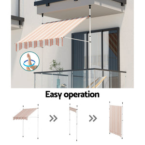 Window Fixed Pivot Arm Awning | Outdoor Door Canopy | 2x1.8M | Beige/Brown