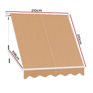 Window Fixed Pivot Arm Awning | Outdoor Retractable Canopy | 2.1x2.1M | Beige