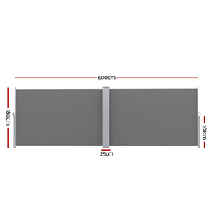 Instahut | Side Awning | Sun Shade Outdoor Retractable Privacy Screen | 1.8X6M | Grey