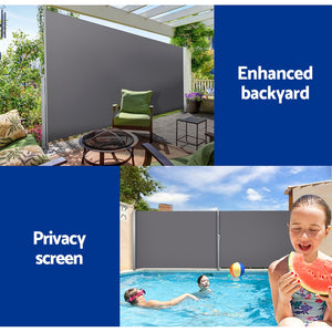 Side Awning Sun Shade | Outdoor Blinds | Retractable Screen | 1.4x3M | Grey