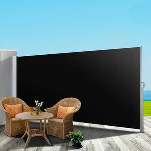 Side Awning | Sun Shade | Outdoor | Retractable Privacy Screen | 2x3M | Black x2