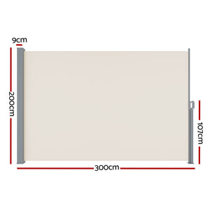 Instahut Side Awning Sun Shade Outdoor Blinds Retractable Screen 2X3M Cream