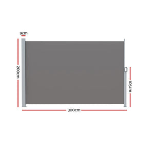 Side Awning Sun Shade | Outdoor Retractable Privacy Screen | 2x3M | Grey