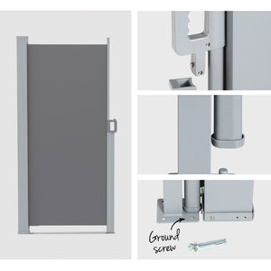 Side Awning Sun Shade | Outdoor Retractable Privacy Screen | 2x3M | Grey